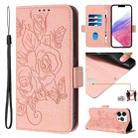 For iPhone 13 Pro Max Embossed Rose RFID Anti-theft Leather Phone Case(Pink) - 1