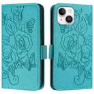 For iPhone 14 Plus Embossed Rose RFID Anti-theft Leather Phone Case(Light Blue) - 2