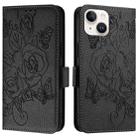 For iPhone 14 Plus Embossed Rose RFID Anti-theft Leather Phone Case(Black) - 2