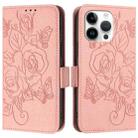For iPhone 14 Pro Embossed Rose RFID Anti-theft Leather Phone Case(Pink) - 2