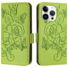 For iPhone 14 Pro Max Embossed Rose RFID Anti-theft Leather Phone Case(Green) - 2