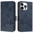 For iPhone 14 Pro Max Embossed Rose RFID Anti-theft Leather Phone Case(Dark Blue) - 2