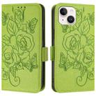 For iPhone 15 Embossed Rose RFID Anti-theft Leather Phone Case(Green) - 2