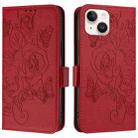 For iPhone 15 Embossed Rose RFID Anti-theft Leather Phone Case(Red) - 2