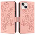 For iPhone 15 Embossed Rose RFID Anti-theft Leather Phone Case(Pink) - 2