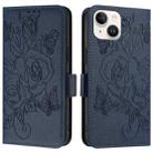 For iPhone 15 Plus Embossed Rose RFID Anti-theft Leather Phone Case(Dark Blue) - 2