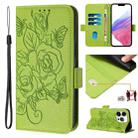 For iPhone 15 Pro Embossed Rose RFID Anti-theft Leather Phone Case(Green) - 1