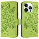 For iPhone 15 Pro Embossed Rose RFID Anti-theft Leather Phone Case(Green) - 2