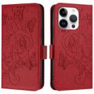 For iPhone 15 Pro Embossed Rose RFID Anti-theft Leather Phone Case(Red) - 2