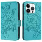 For iPhone 15 Pro Embossed Rose RFID Anti-theft Leather Phone Case(Light Blue) - 2