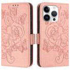 For iPhone 15 Pro Embossed Rose RFID Anti-theft Leather Phone Case(Pink) - 2