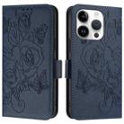 For iPhone 15 Pro Embossed Rose RFID Anti-theft Leather Phone Case(Dark Blue) - 2