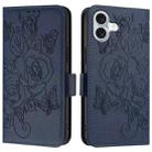 For iPhone 16 Embossed Rose RFID Anti-theft Leather Phone Case(Dark Blue) - 2