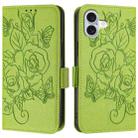 For iPhone 16 Plus Embossed Rose RFID Anti-theft Leather Phone Case(Green) - 2