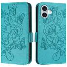 For iPhone 16 Plus Embossed Rose RFID Anti-theft Leather Phone Case(Light Blue) - 2