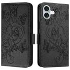 For iPhone 16 Plus Embossed Rose RFID Anti-theft Leather Phone Case(Black) - 2