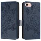 For iPhone SE 2024 Embossed Rose RFID Anti-theft Leather Phone Case(Dark Blue) - 2