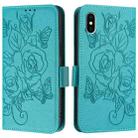 For iPhone XS / X Embossed Rose RFID Anti-theft Leather Phone Case(Light Blue) - 2