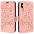 For iPhone XS / X Embossed Rose RFID Anti-theft Leather Phone Case(Pink) - 2