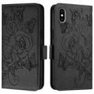 For iPhone XS / X Embossed Rose RFID Anti-theft Leather Phone Case(Black) - 2