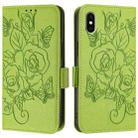 For iPhone XS Max Embossed Rose RFID Anti-theft Leather Phone Case(Green) - 2