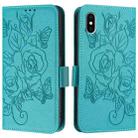 For iPhone XS Max Embossed Rose RFID Anti-theft Leather Phone Case(Light Blue) - 2