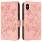 For iPhone XS Max Embossed Rose RFID Anti-theft Leather Phone Case(Pink) - 2