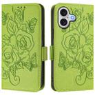 For iPhone 17 Embossed Rose RFID Anti-theft Leather Phone Case(Green) - 1
