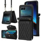 For Motorola Razr 40 Ultra Splicing Rhombic Texture Phone Case with Long & Short Lanyard(Black) - 1