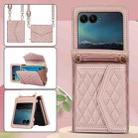 For Motorola Razr 40 Ultra Splicing Rhombic Texture Phone Case with Long & Short Lanyard(Rose Gold) - 2