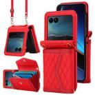 For Motorola Razr 40 Ultra Splicing Rhombic Texture Phone Case with Long & Short Lanyard(Red) - 1