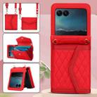 For Motorola Razr 40 Ultra Splicing Rhombic Texture Phone Case with Long & Short Lanyard(Red) - 2