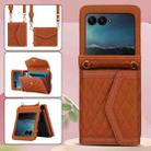 For Motorola Razr 40 Ultra Splicing Rhombic Texture Phone Case with Long & Short Lanyard(Brown) - 2