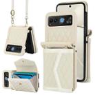 For Motorola Razr 40 Splicing Rhombic Texture Phone Case with Long & Short Lanyard(Beige) - 1