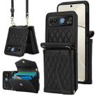 For Motorola Razr 40 Splicing Rhombic Texture Phone Case with Long & Short Lanyard(Black) - 1