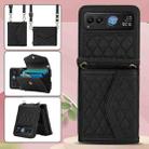 For Motorola Razr 40 Splicing Rhombic Texture Phone Case with Long & Short Lanyard(Black) - 2