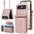 For Motorola Razr 40 Splicing Rhombic Texture Phone Case with Long & Short Lanyard(Rose Gold) - 1