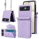 For Motorola Razr 40 Splicing Rhombic Texture Phone Case with Long & Short Lanyard(Purple) - 1