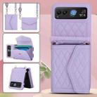 For Motorola Razr 40 Splicing Rhombic Texture Phone Case with Long & Short Lanyard(Purple) - 2