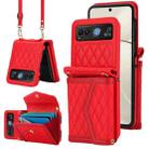 For Motorola Razr 40 Splicing Rhombic Texture Phone Case with Long & Short Lanyard(Red) - 1