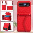 For Motorola Razr 40 Splicing Rhombic Texture Phone Case with Long & Short Lanyard(Red) - 2