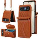 For Motorola Razr 40 Splicing Rhombic Texture Phone Case with Long & Short Lanyard(Brown) - 1