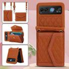 For Motorola Razr 40 Splicing Rhombic Texture Phone Case with Long & Short Lanyard(Brown) - 2