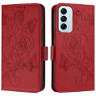 For Samsung Galaxy M14 5G Global Embossed Rose RFID Anti-theft Leather Phone Case(Red) - 2