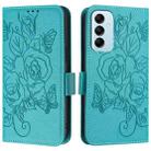 For Samsung Galaxy M14 5G Global Embossed Rose RFID Anti-theft Leather Phone Case(Light Blue) - 2