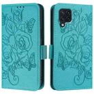 For Samsung Galaxy M32 4G Global / M22 Embossed Rose RFID Anti-theft Leather Phone Case(Light Blue) - 2