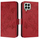 For Samsung Galaxy M33 5G Global Embossed Rose RFID Anti-theft Leather Phone Case(Red) - 2
