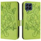 For Samsung Galaxy M53 5G Embossed Rose RFID Anti-theft Leather Phone Case(Green) - 2