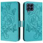 For Samsung Galaxy M53 5G Embossed Rose RFID Anti-theft Leather Phone Case(Light Blue) - 2