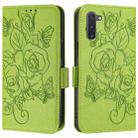 For Samsung Galaxy Note10 Embossed Rose RFID Anti-theft Leather Phone Case(Green) - 2
